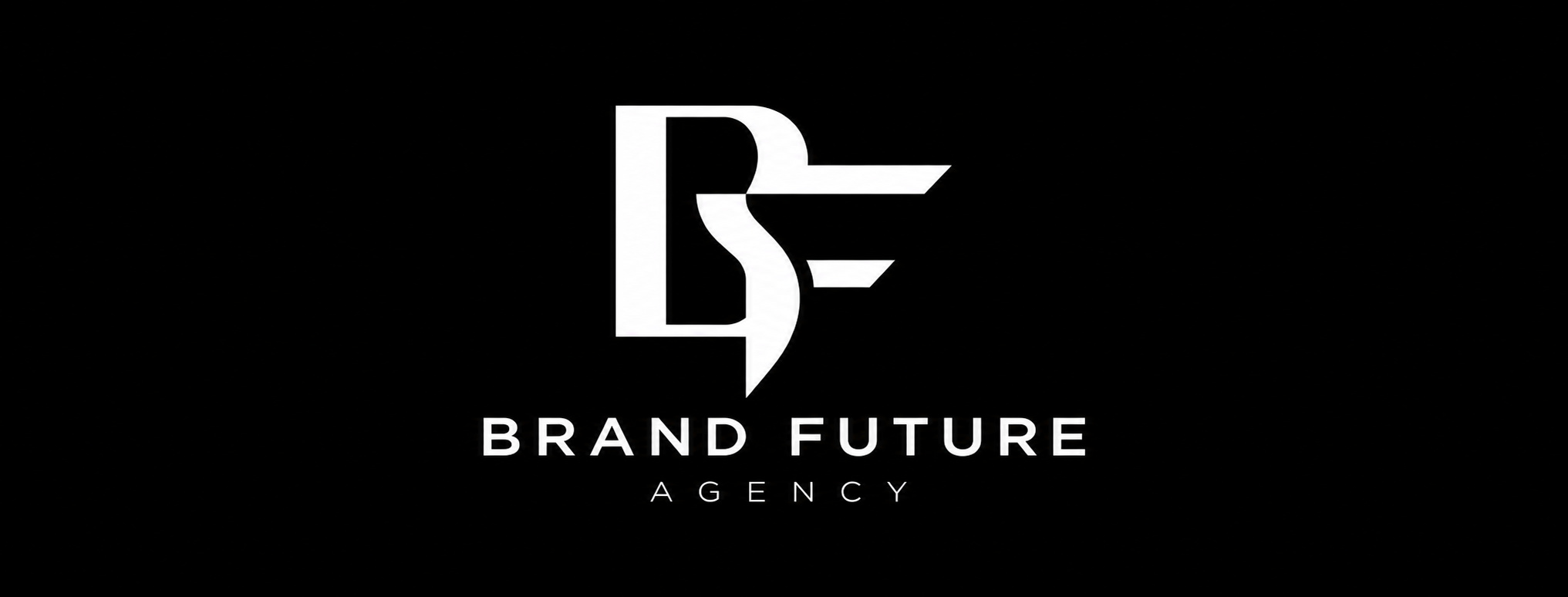 Monograma BF de Brand Future Agency en blanco sobre negro